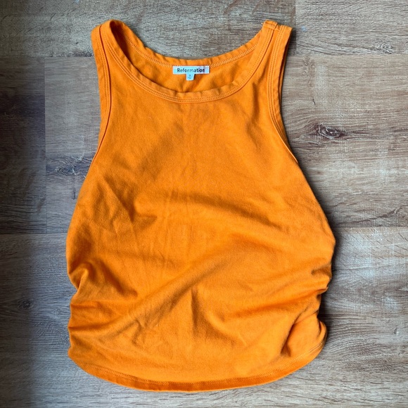 SOLD | REFORMATION | Orange Tank Top with Ruched Sides - Picture 1 of 2